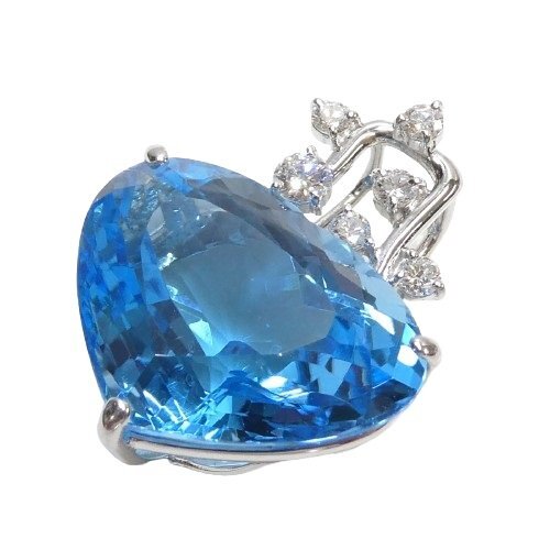 Pt900 ブルートパーズ22.53ct & ダイヤ0.37ct ペンダントトップ